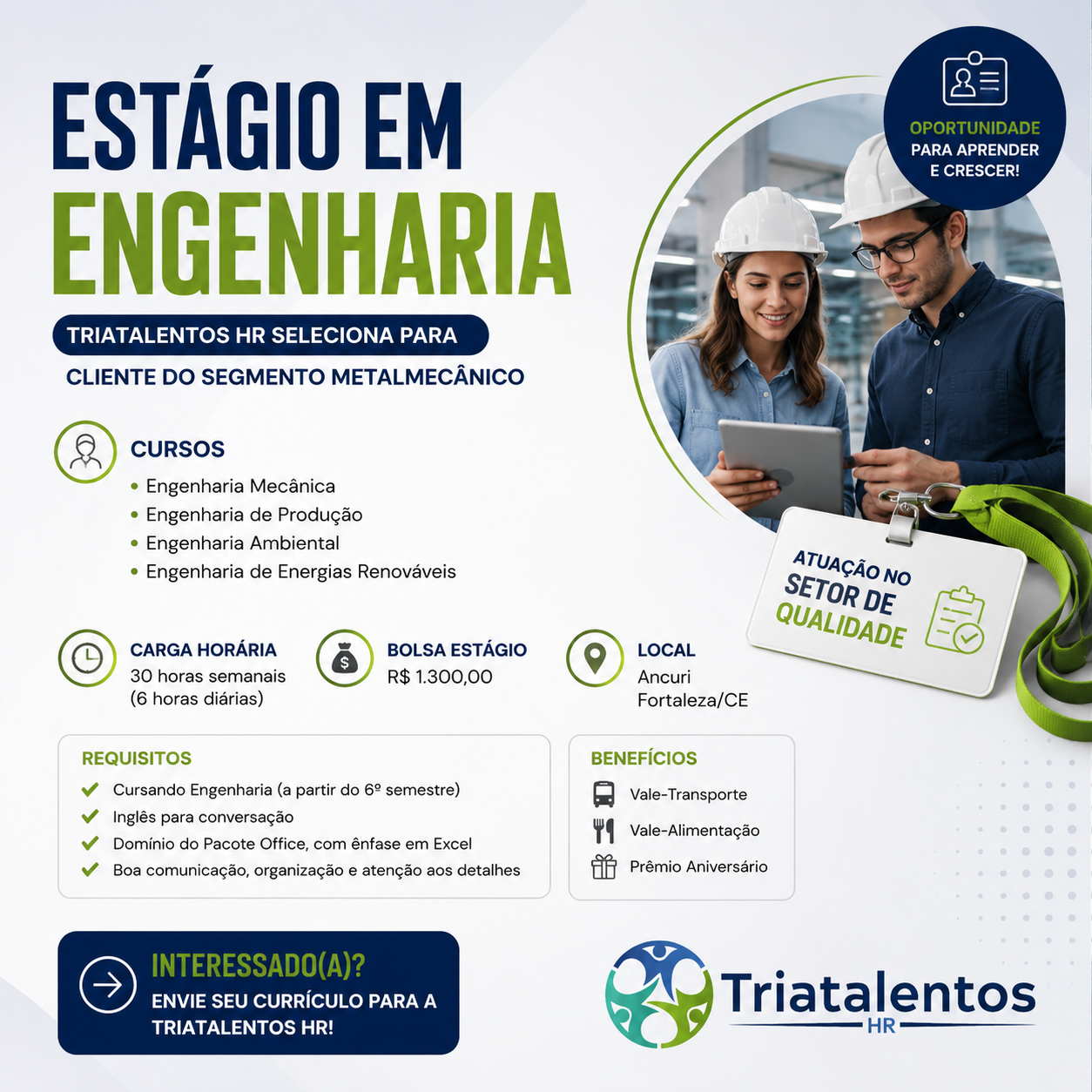 Estágio Engenharia (Mecânica, Produção, Meio Ambiente ou Energias Renováveis)