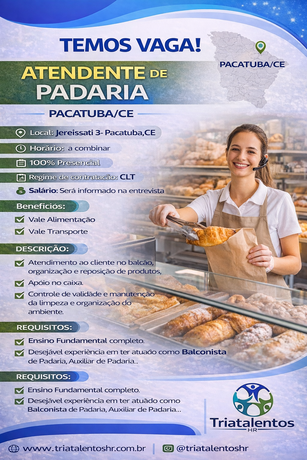Atendente de Padaria – Pacatuba/CE
