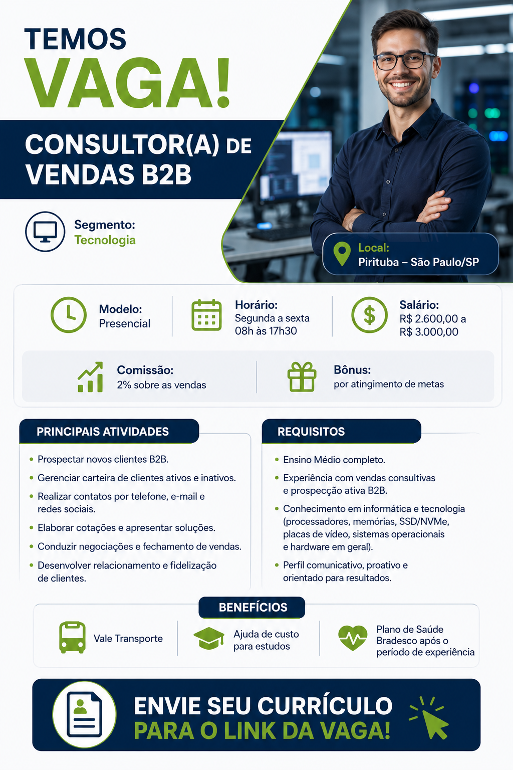 Consultor de venda B2B (Tecnologia) Pirituba/SP