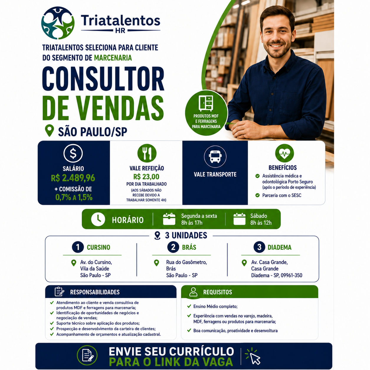 Consultor de Vendas – Avenida do Cursino, Diadema, Bras/SP